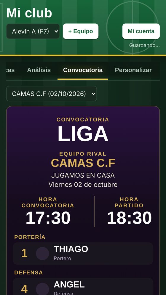 Convocatoria de un partido lista para enviar a las familias